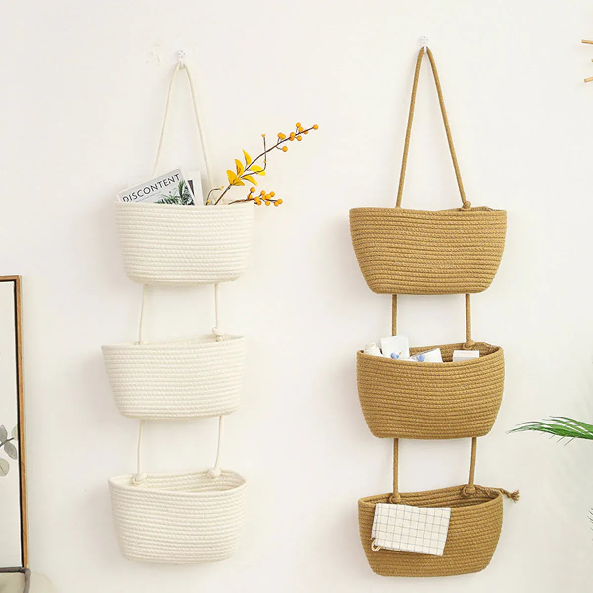 3 Layer Wall Mounted Storage Basket Hanging Organizer Rack for Household Items - White