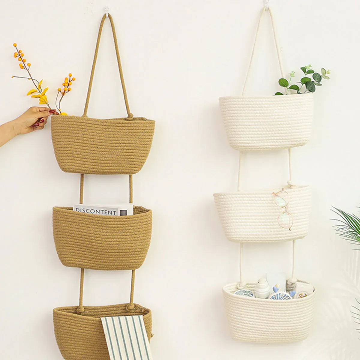 3 Layer Wall Mounted Storage Basket Hanging Organizer Rack for Household Items - White