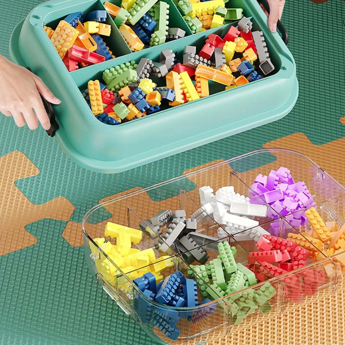 3-Layer Stackable Storage Box for Building Blocks Toy Organizer with Sorting Trays - Green