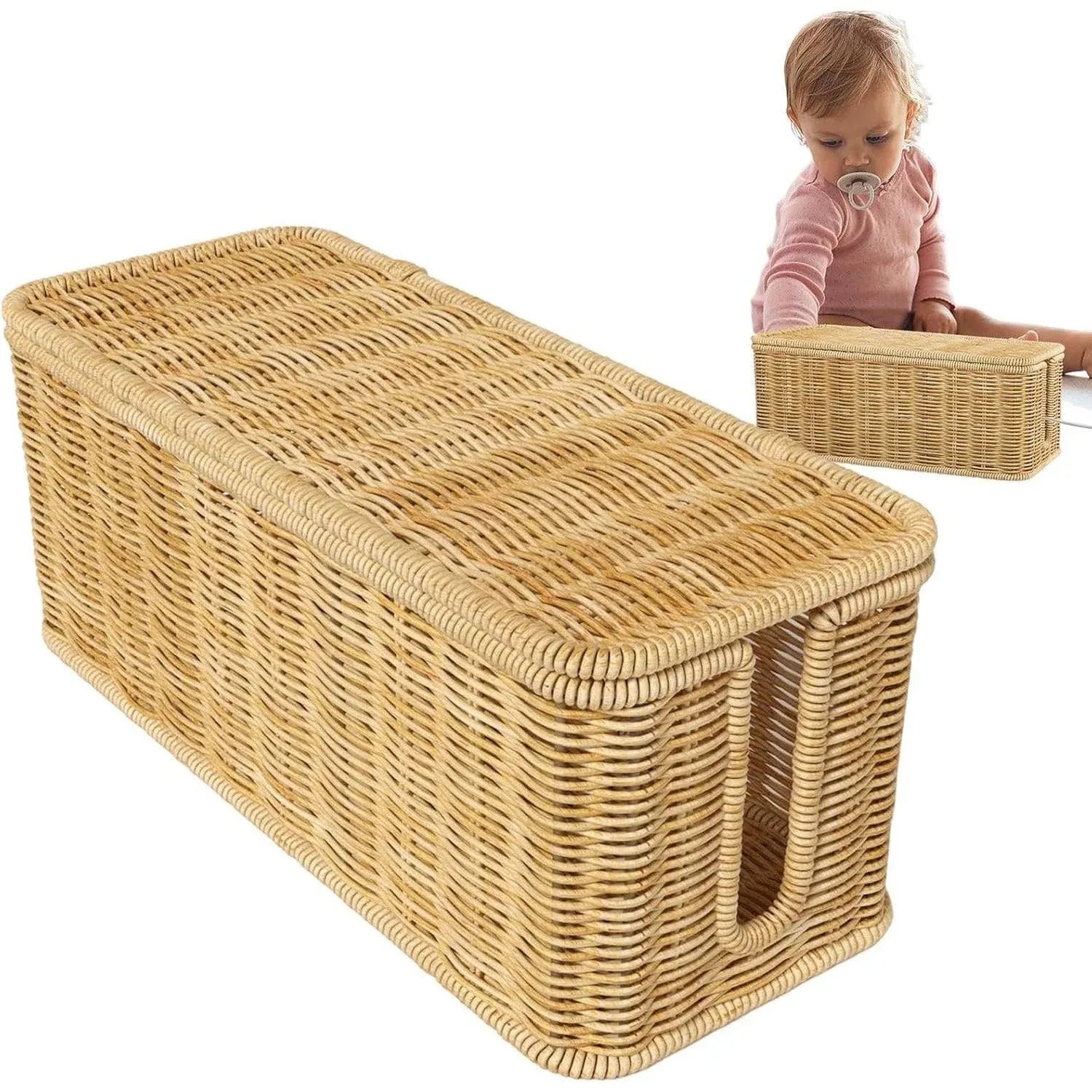 Desktop Cable Management Box with Cover Rattan Style Power Cord Organizer Case