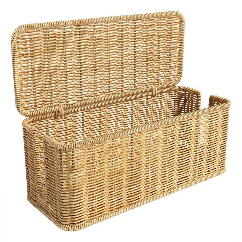 Desktop Cable Management Box with Cover Rattan Style Power Cord Organizer Case
