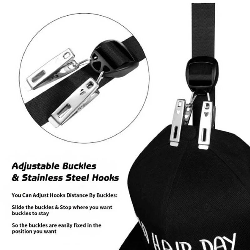 Over Door Hat Rack Baseball Cap Holder Storage Strap with Clips Closet Organizer - 10 Clips
