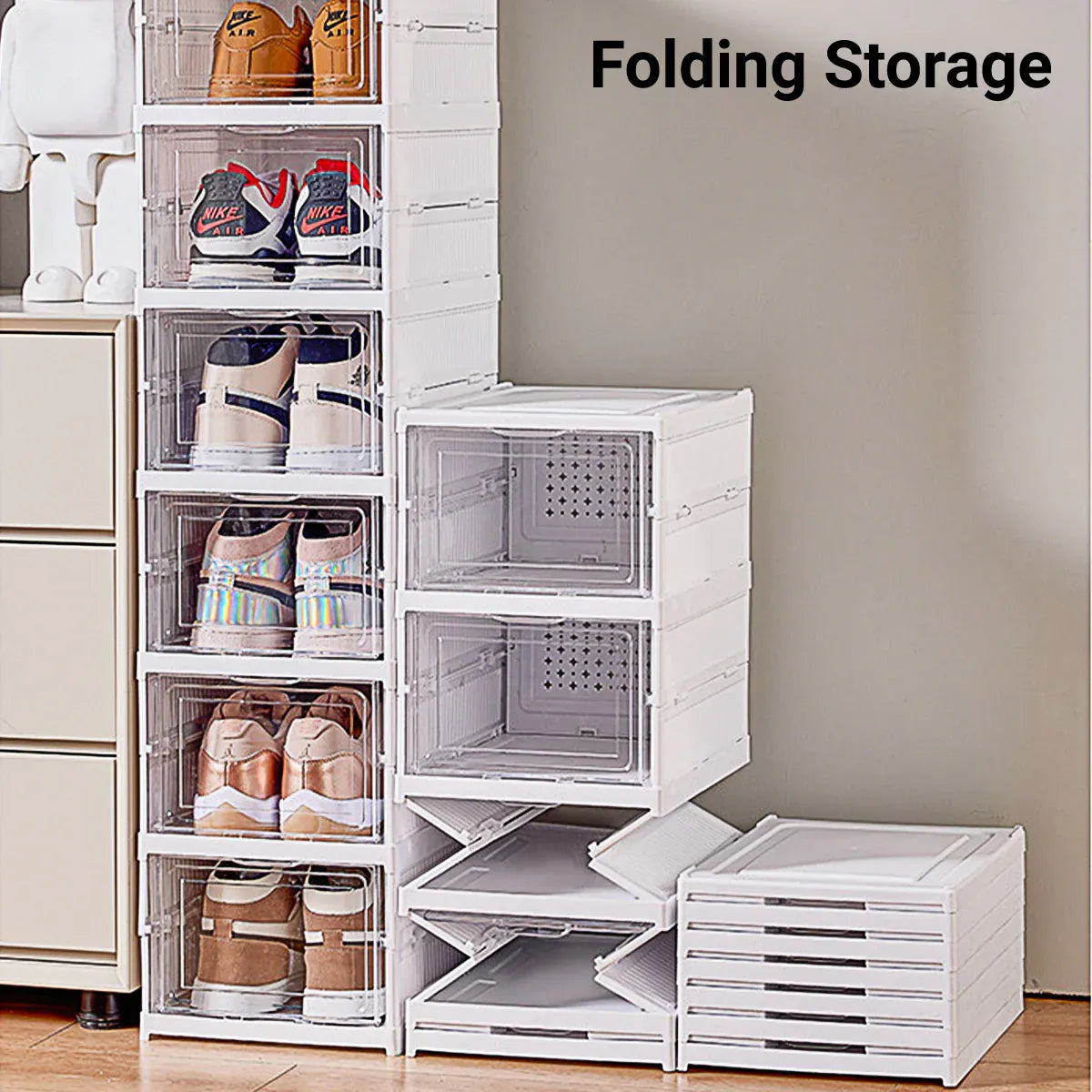Easy Assemble Shoe Box Foldable Rack 3/6 Layers Storage Transparent Drawers - 3-Tier