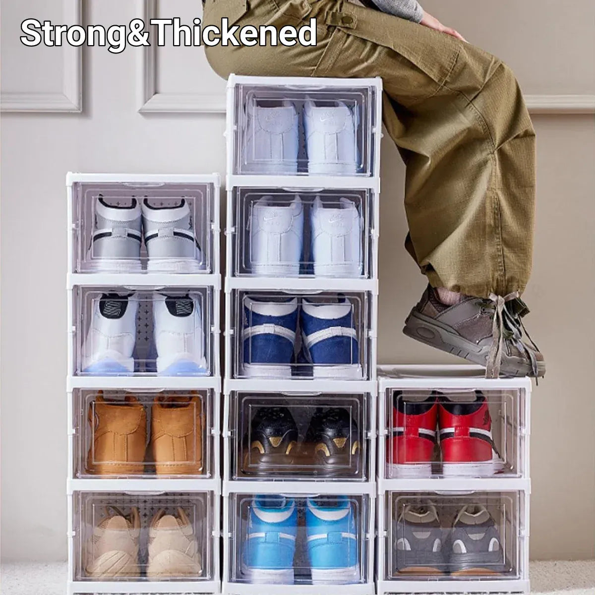 Easy Assemble Shoe Box Foldable Rack 3/6 Layers Storage Transparent Drawers - 3-Tier
