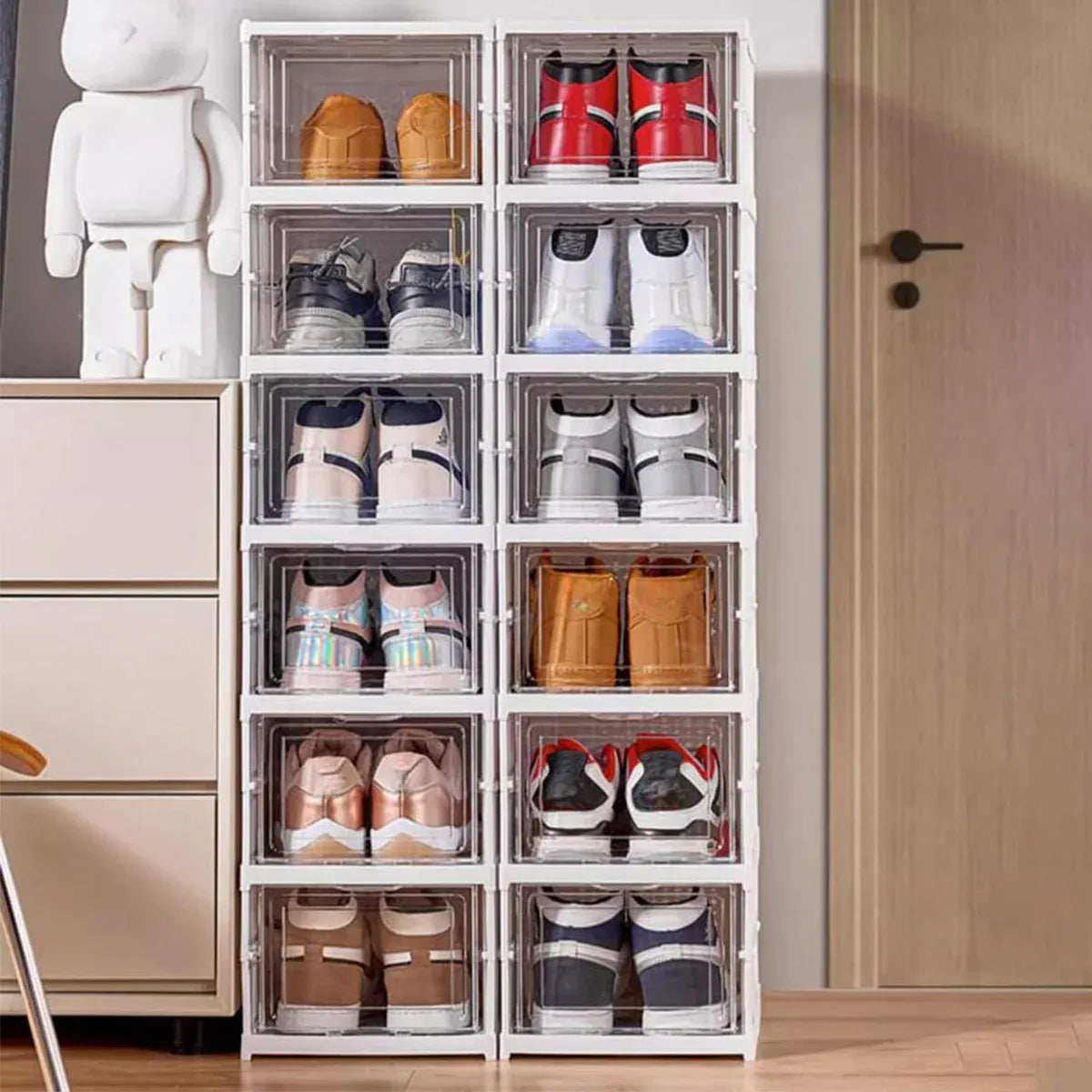 Easy Assemble Shoe Box Foldable Rack 3/6 Layers Storage Transparent Drawers - 3-Tier