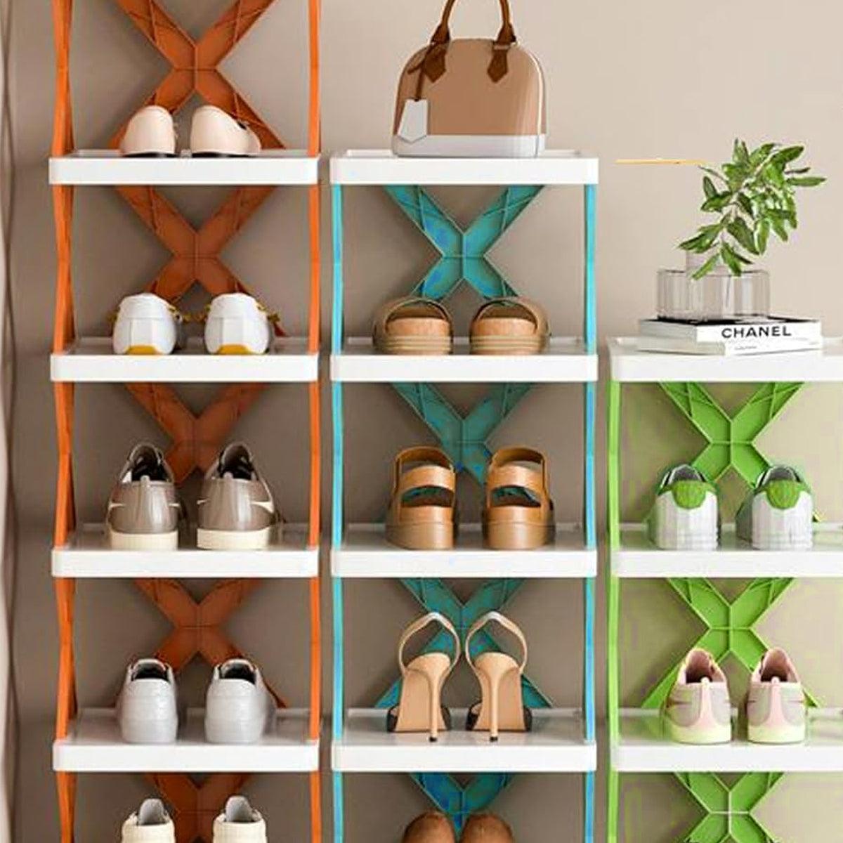 6/7 Tier Shoe Rack Space Saving Small Shoe Cabinet Storage Shelf Organizer - Blue-7 Layer