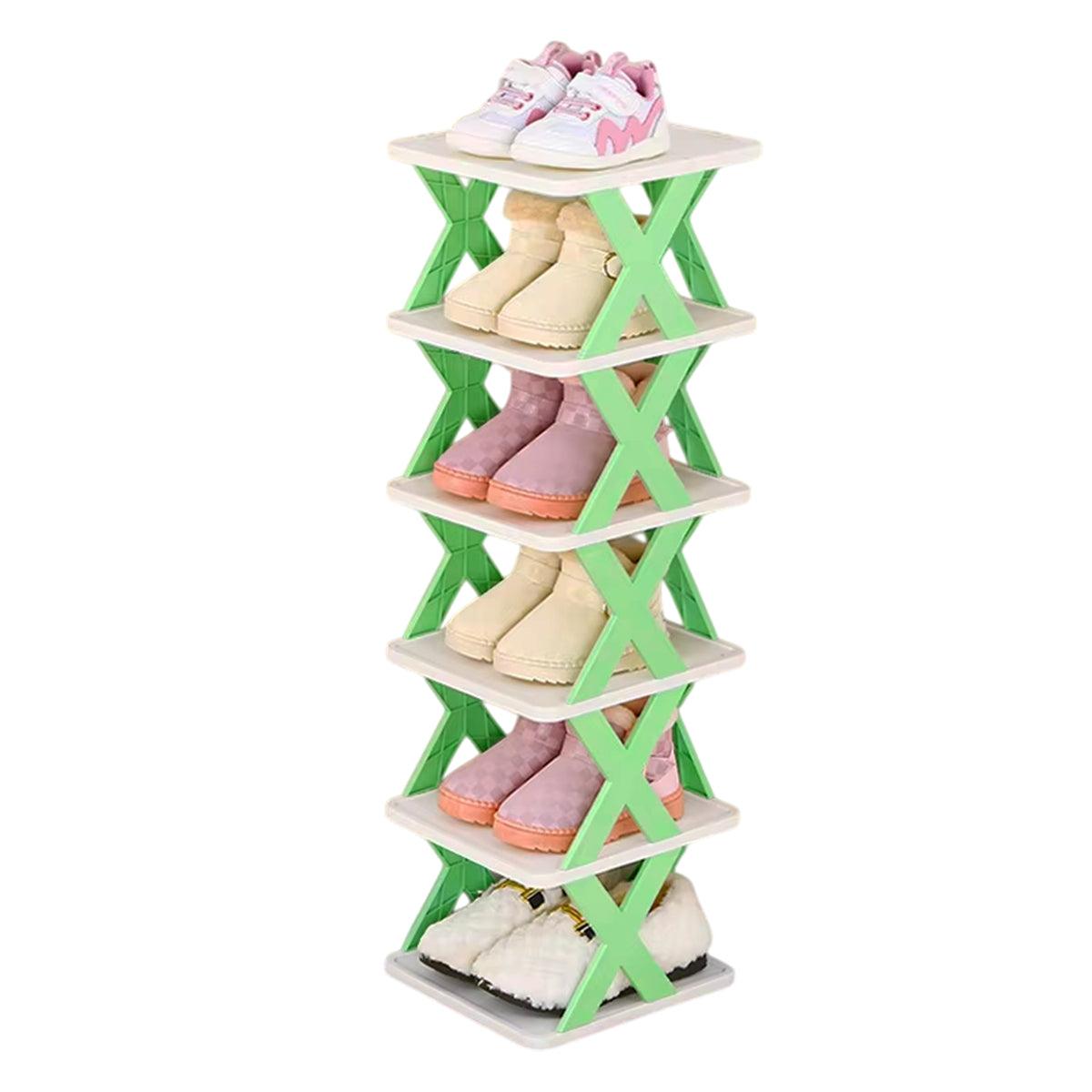 6/7 Tier Shoe Rack Space Saving Small Shoe Cabinet Storage Shelf Organizer - Blue-7 Layer