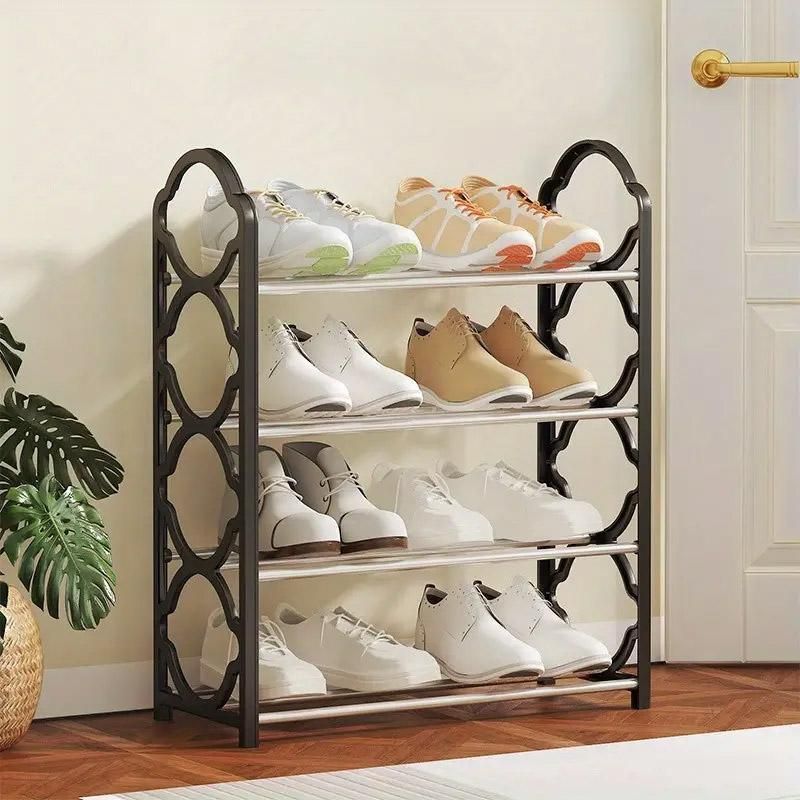 Four Layer Shoe Rack Storage Organizer Multi Tier Shoe Shelf for Entryway Closet - Black