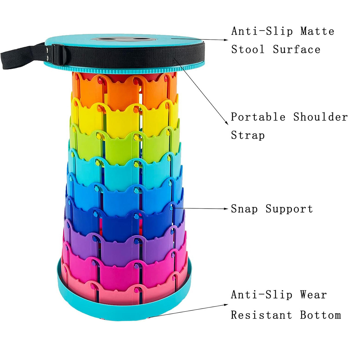 Rainbow Telescopic Folding Stool Thickened Travel Outdoor Seat for Camping - Red