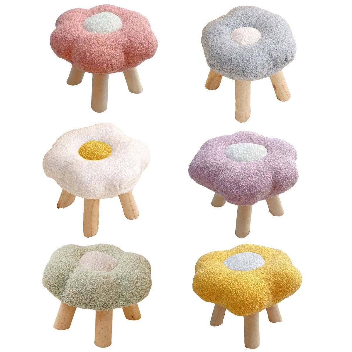 Small Flower Short Stool for Entryway or Living Room Shoe Bench or Footrest - White