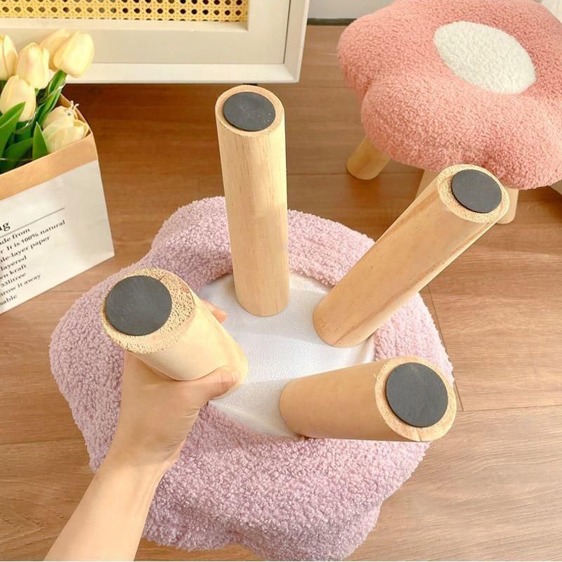 Small Flower Short Stool for Entryway or Living Room Shoe Bench or Footrest - White