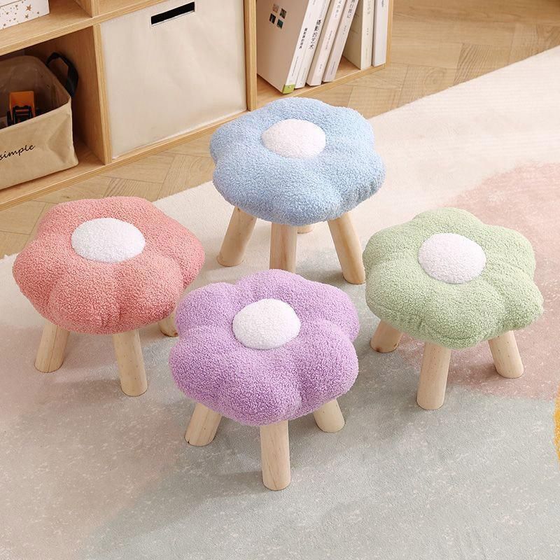 Small Flower Short Stool for Entryway or Living Room Shoe Bench or Footrest - White