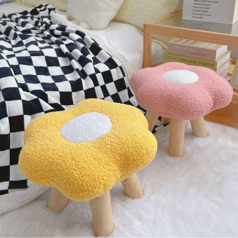 Small Flower Short Stool for Entryway or Living Room Shoe Bench or Footrest - White