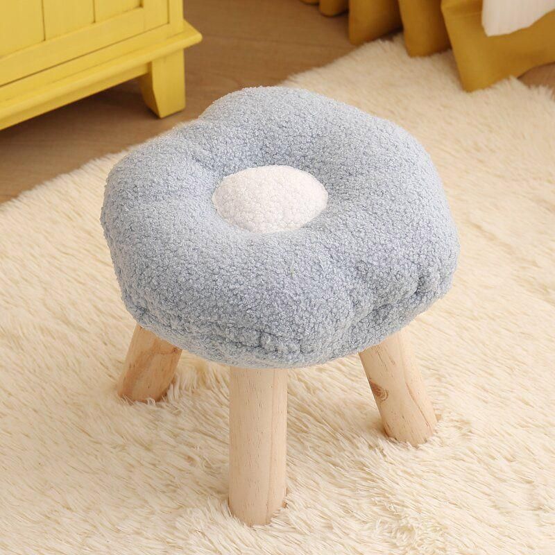 Small Flower Short Stool for Entryway or Living Room Shoe Bench or Footrest - White
