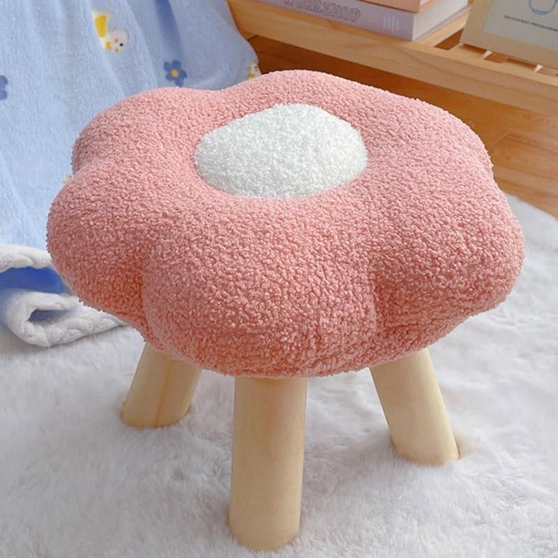 Small Flower Short Stool for Entryway or Living Room Shoe Bench or Footrest - White