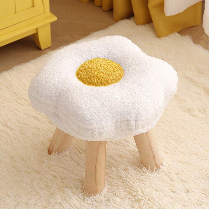 Small Flower Short Stool for Entryway or Living Room Shoe Bench or Footrest - White