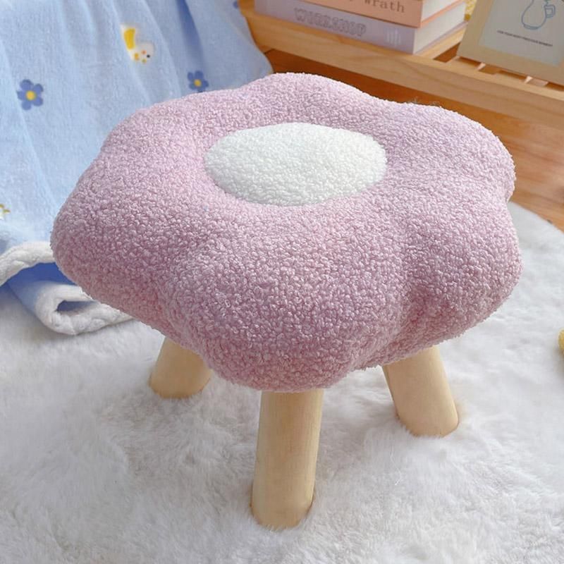 Small Flower Short Stool for Entryway or Living Room Shoe Bench or Footrest - White