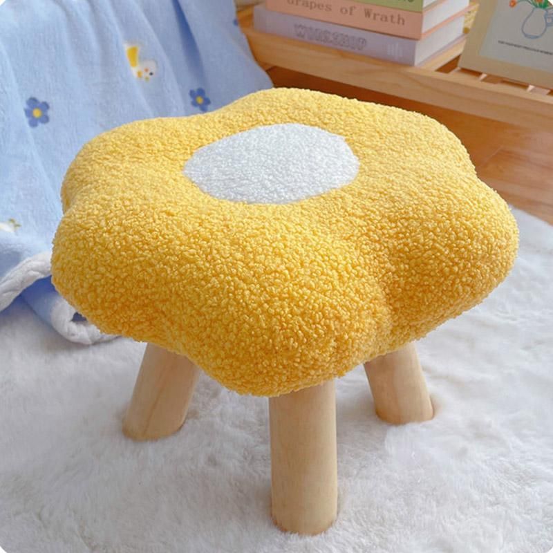 Small Flower Short Stool for Entryway or Living Room Shoe Bench or Footrest - White