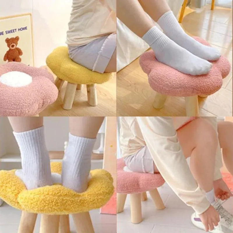 Small Flower Short Stool for Entryway or Living Room Shoe Bench or Footrest - Yellow
