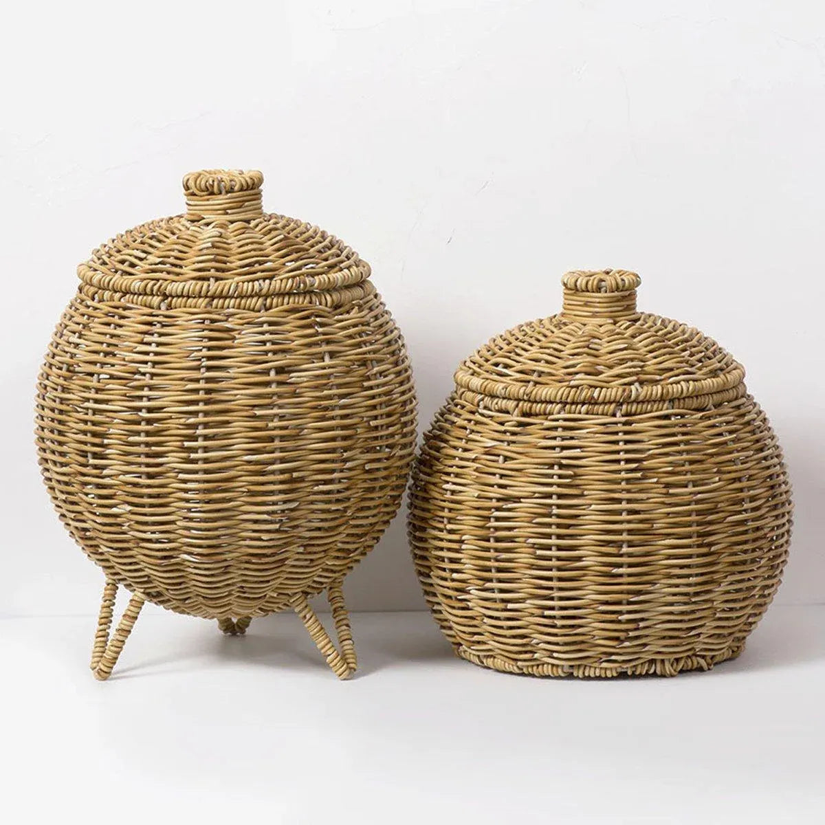 Hand Woven Storage Container with Lid Tabletop Basket Sundries Holder Organizer - Without Legs