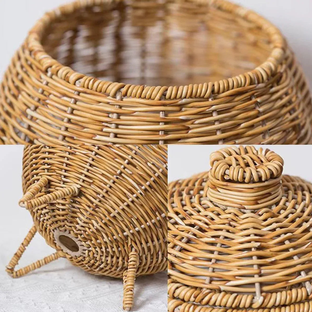 Hand Woven Storage Container with Lid Tabletop Basket Sundries Holder Organizer - Without Legs