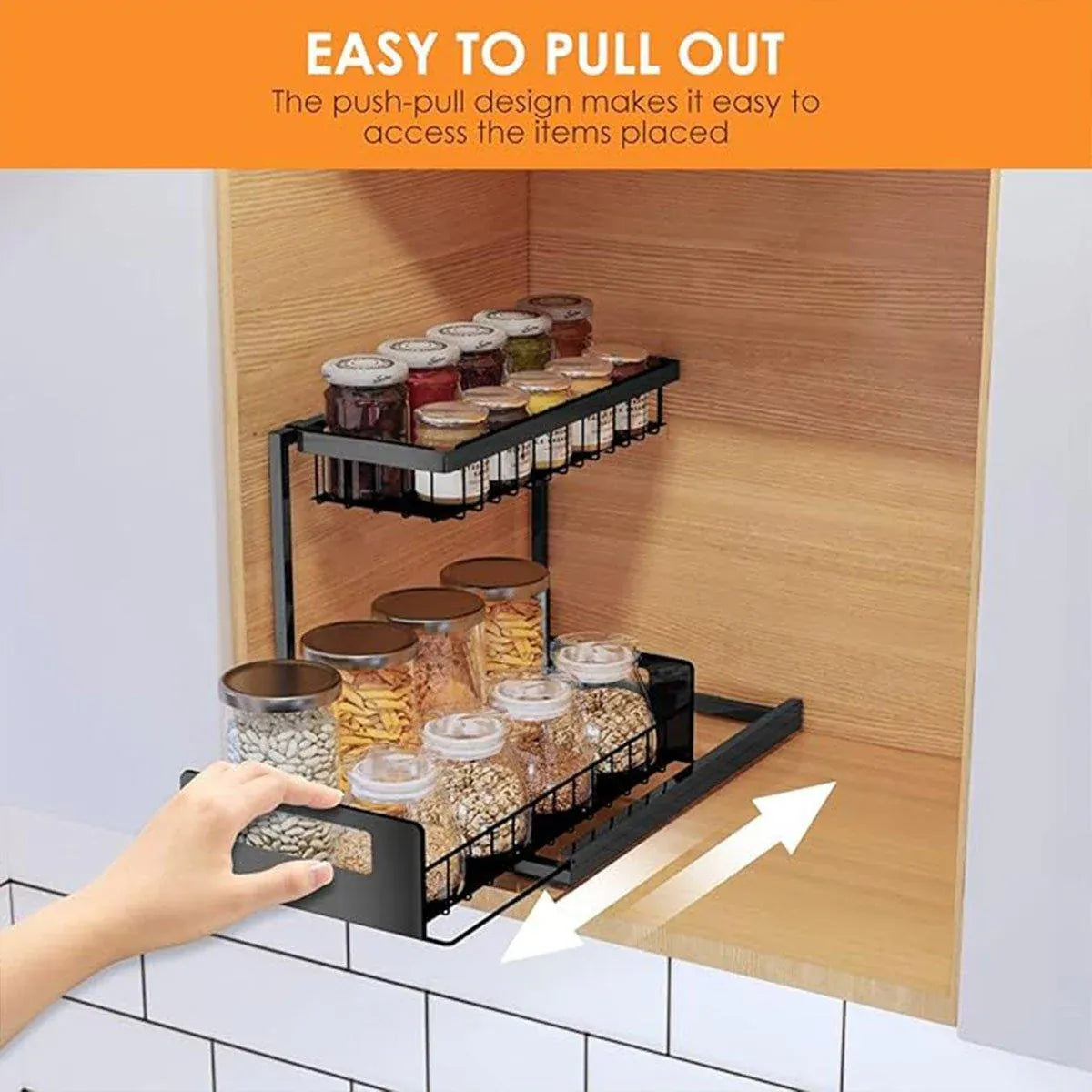 Removable Kitchen Cabinet Sink Storage Rack with Drawable Basket Organizer Shelf