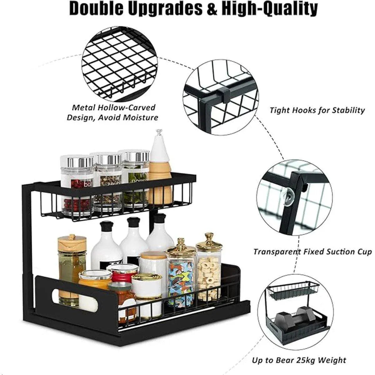 Removable Kitchen Cabinet Sink Storage Rack with Drawable Basket Organizer Shelf