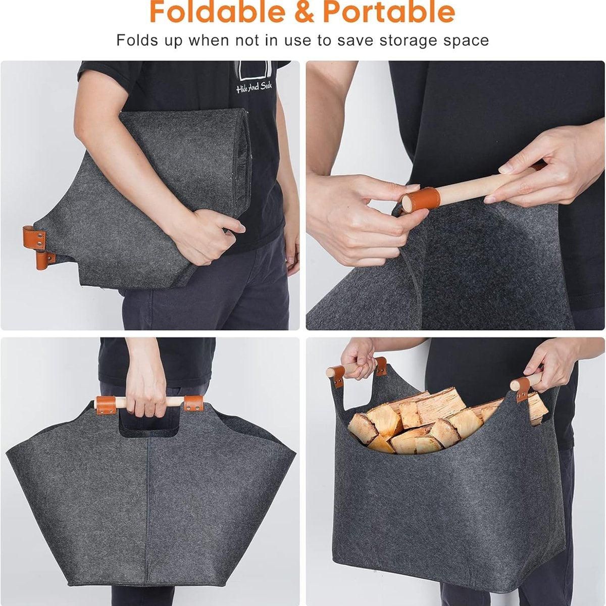 Felt Firewood Storage Basket Tote Bag Large Felt Basket for Firewood Wood Holder