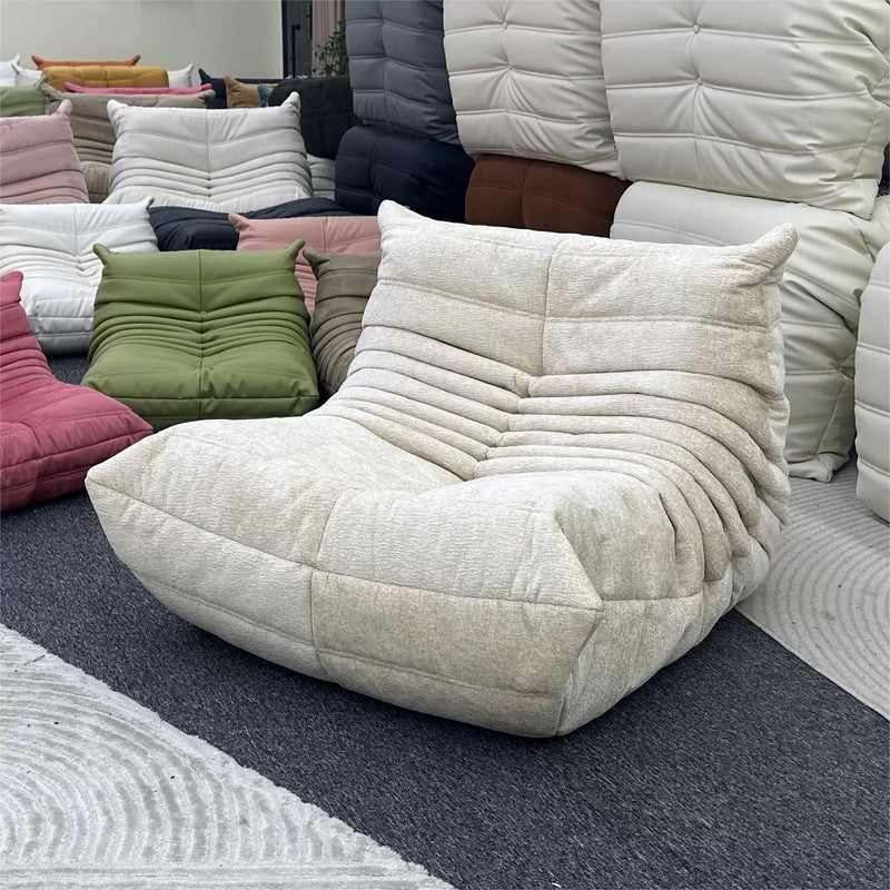 Vacuum-Packed, Comfy Mid Century Togo Lounge Sofa Modern Backrest White Corduroy Armless Retro Decorative Cozy Seat for Indoor
