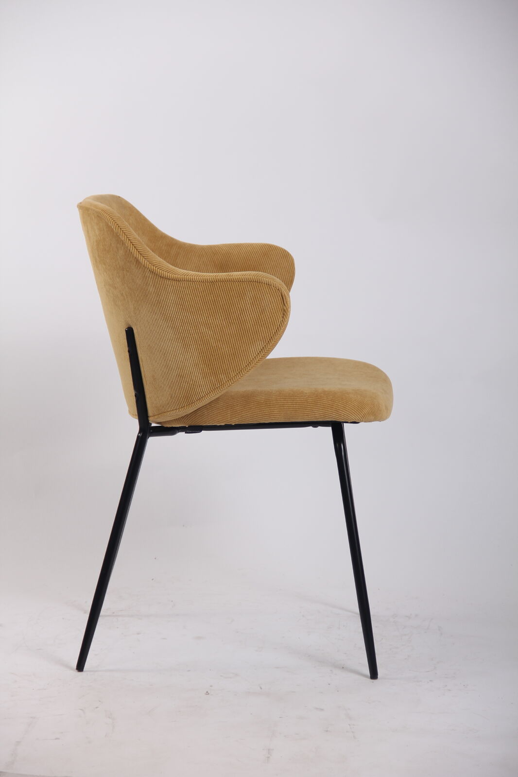 Set of 2 Dining Chairs Corduroy Cord Fabric with Metal Legs in Mustard Yellow