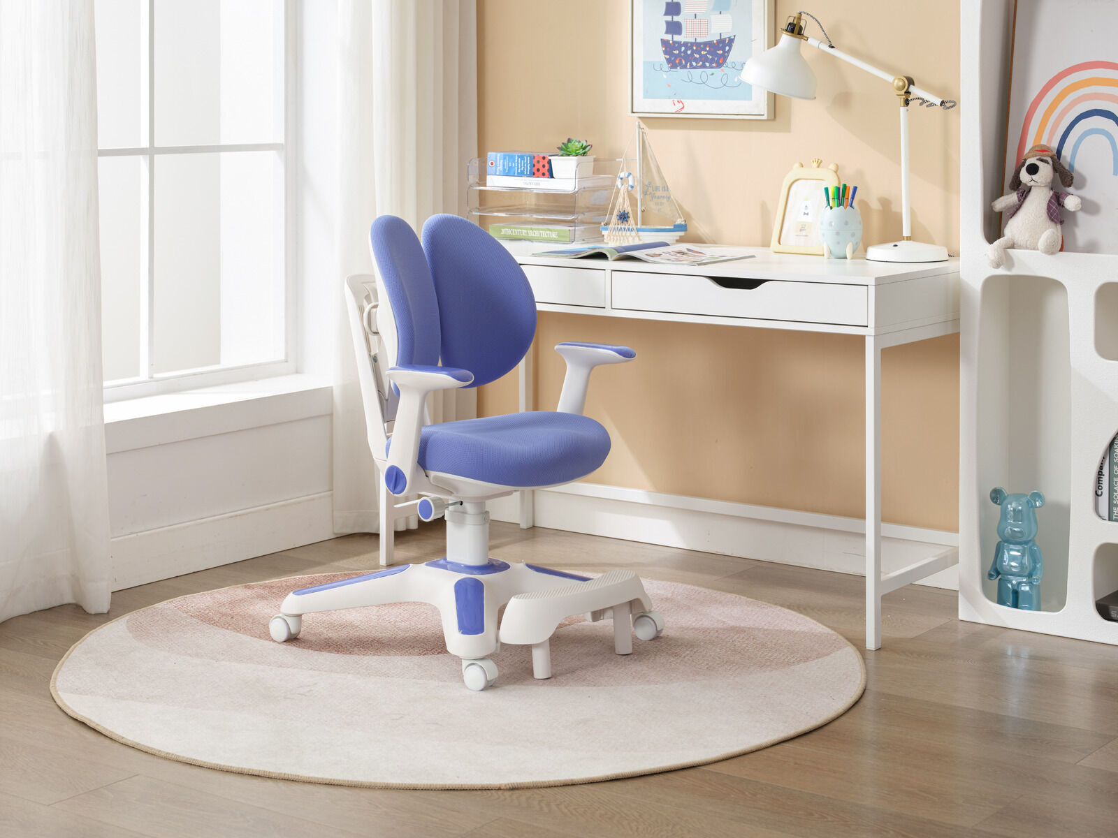 Ergonomic Kids Study Chair & Adjustable Electric Standing Desk Set – Blue Chair & Black Desk