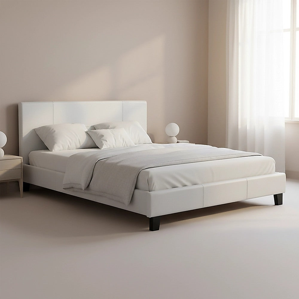 Double PU Leather Bed Frame White