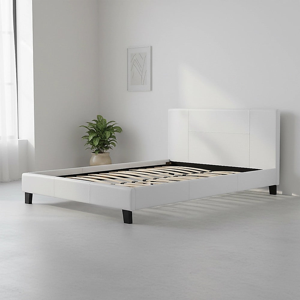 Double PU Leather Bed Frame White