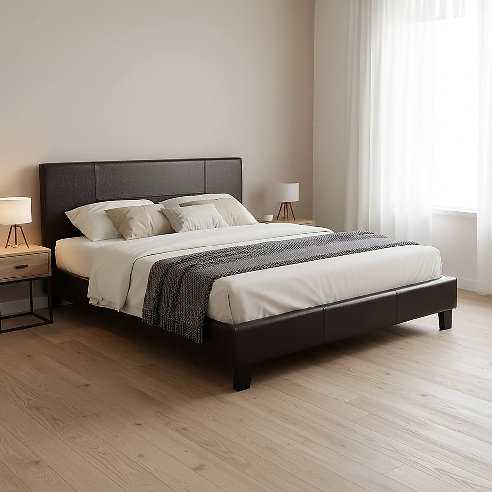 Double PU Leather Bed Frame Brown