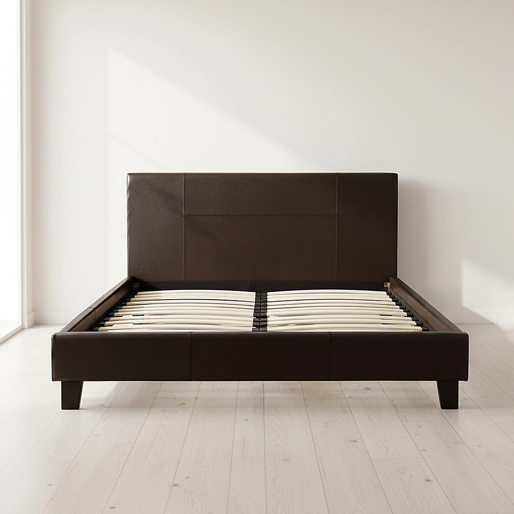 Double PU Leather Bed Frame Brown
