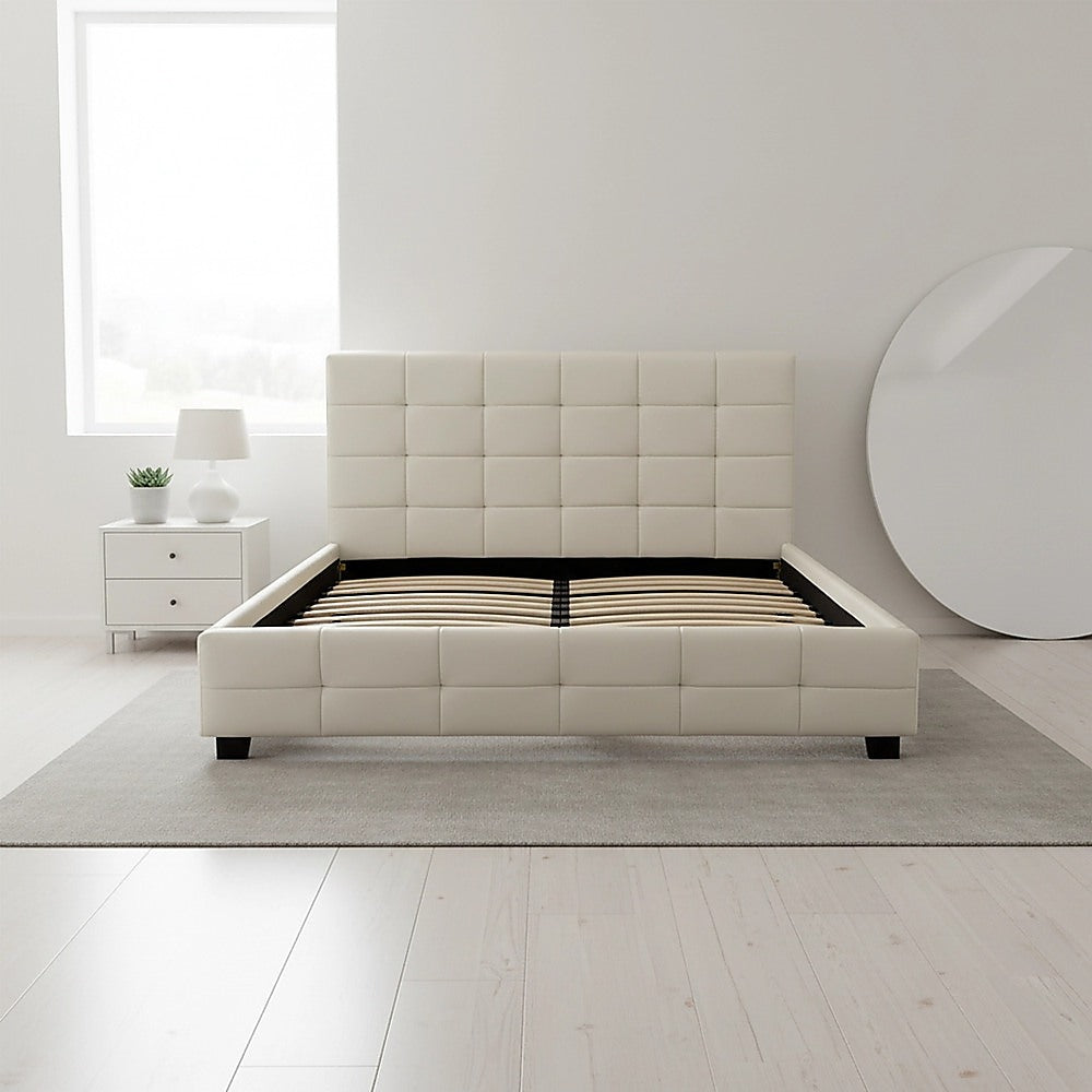 Double PU Leather Deluxe Bed Frame White