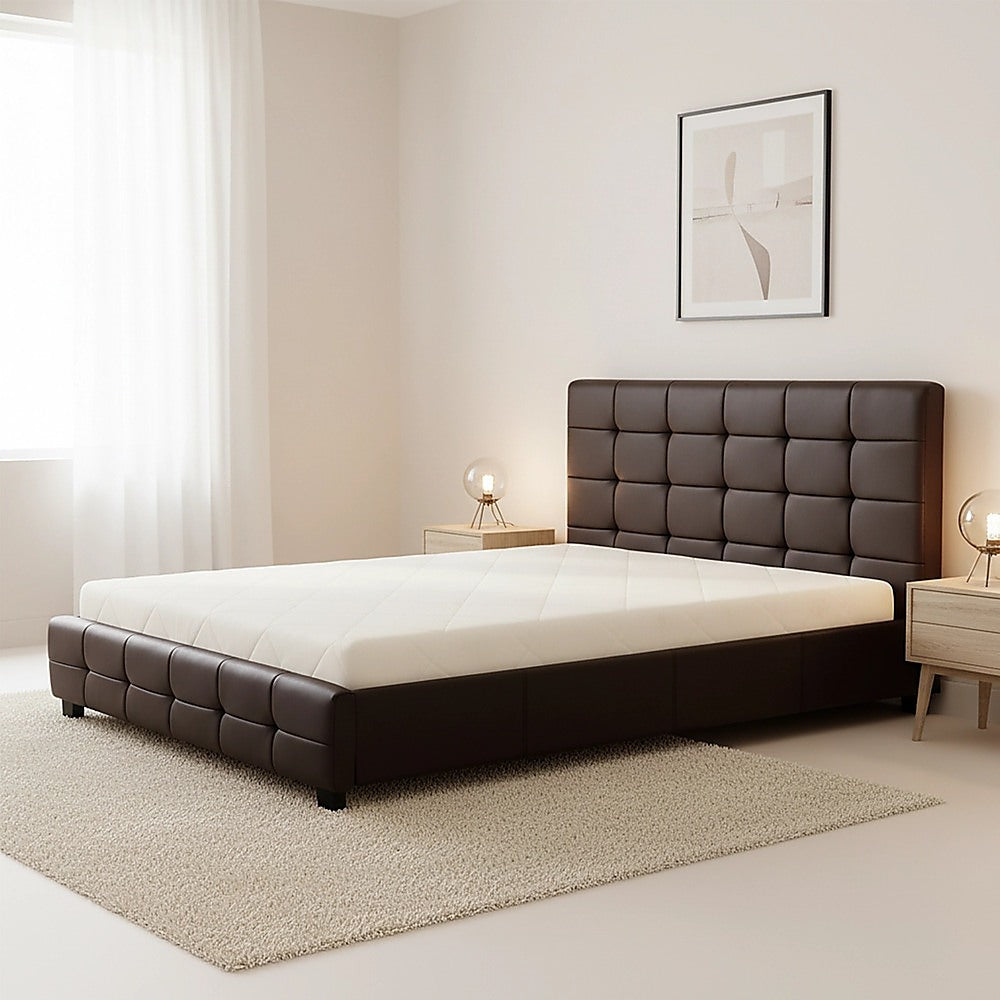 Double PU Leather Deluxe Bed Frame Brown