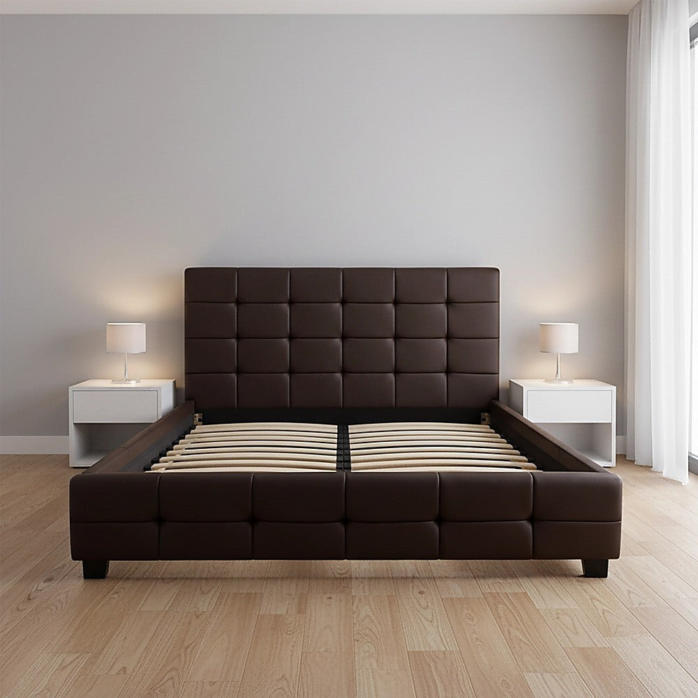 Double PU Leather Deluxe Bed Frame Brown