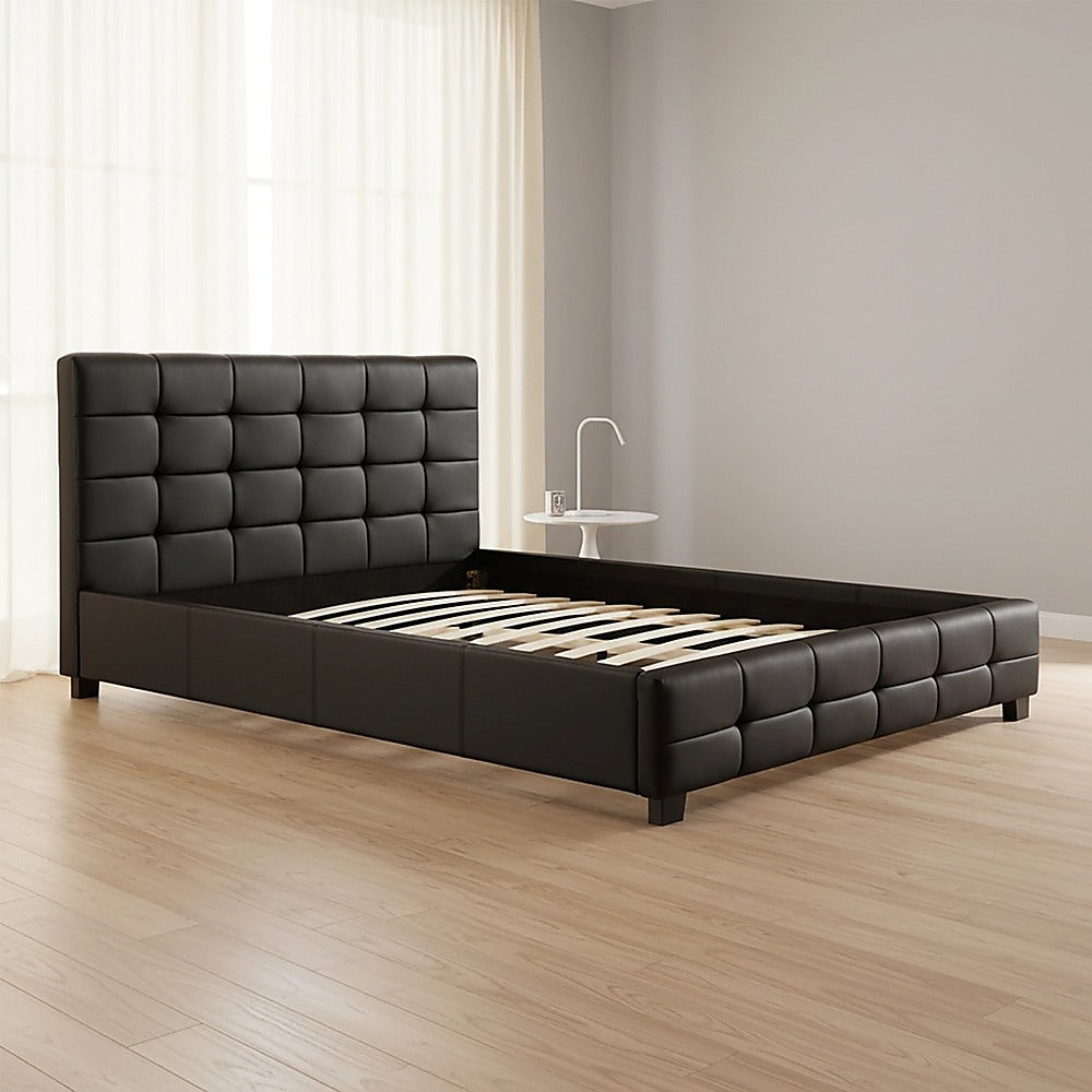 Double PU Leather Deluxe Bed Frame Black