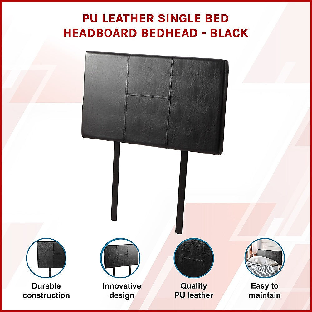PU Leather Single Bed Headboard Bedhead - Black