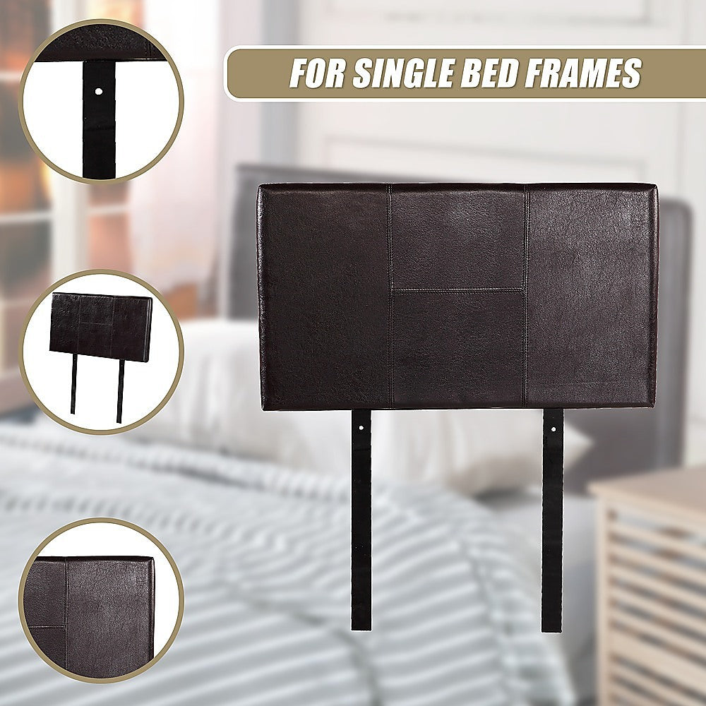 PU Leather Single Bed Headboard Bedhead - Brown