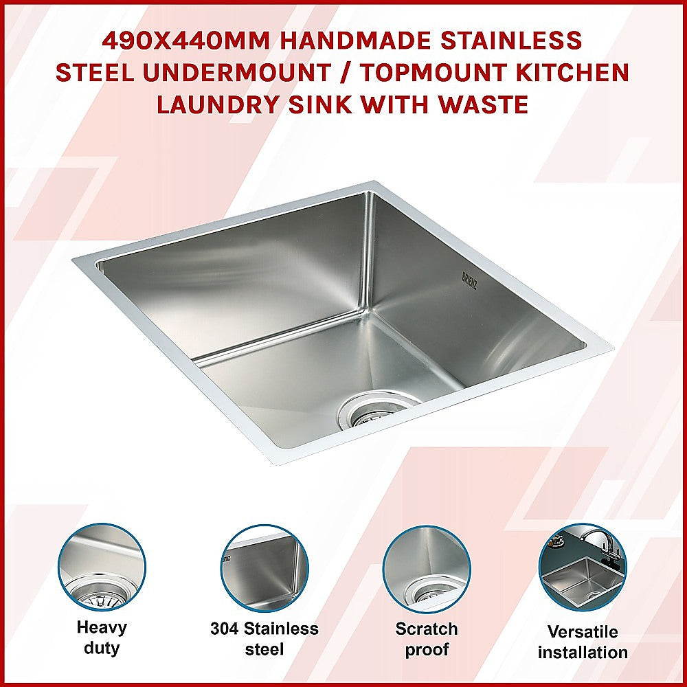 490x440mm Handmade Stainless Steel Undermount / Topmount