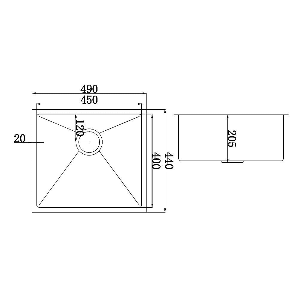 490x440mm Handmade Stainless Steel Undermount / Topmount