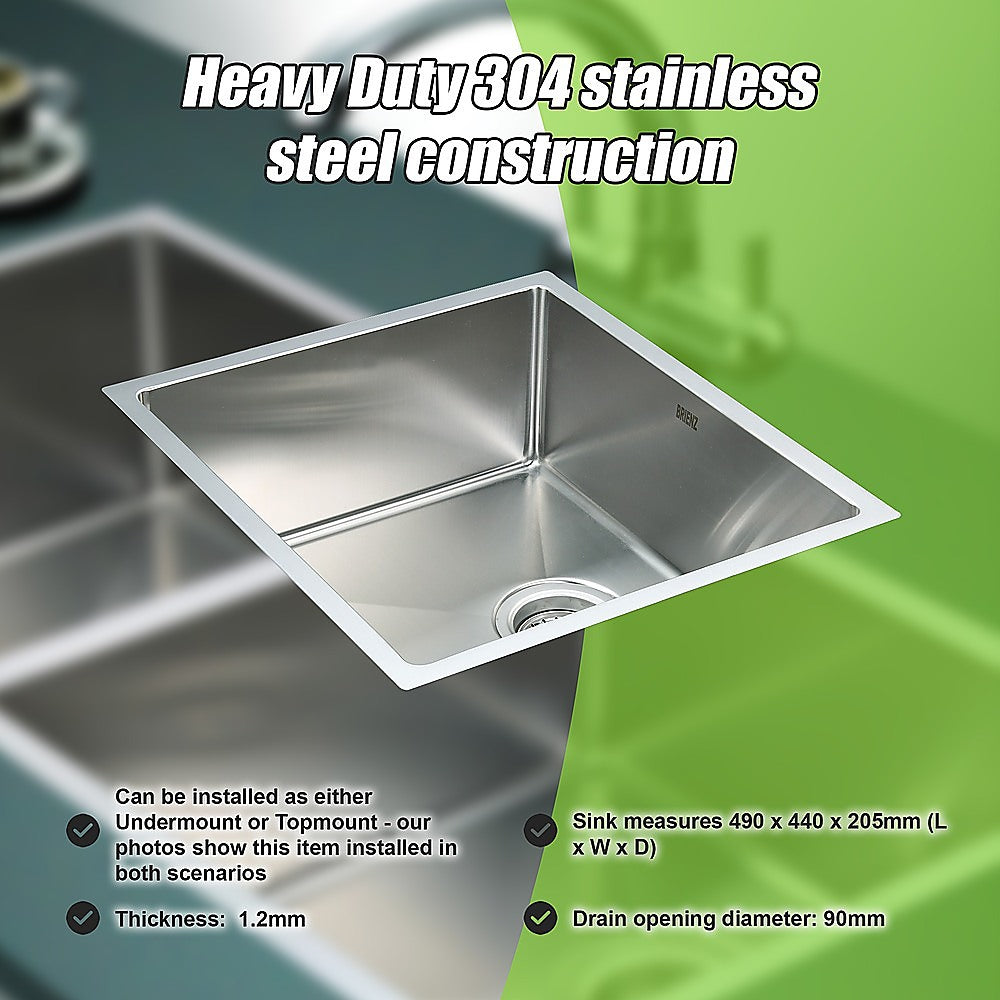 490x440mm Handmade Stainless Steel Undermount / Topmount