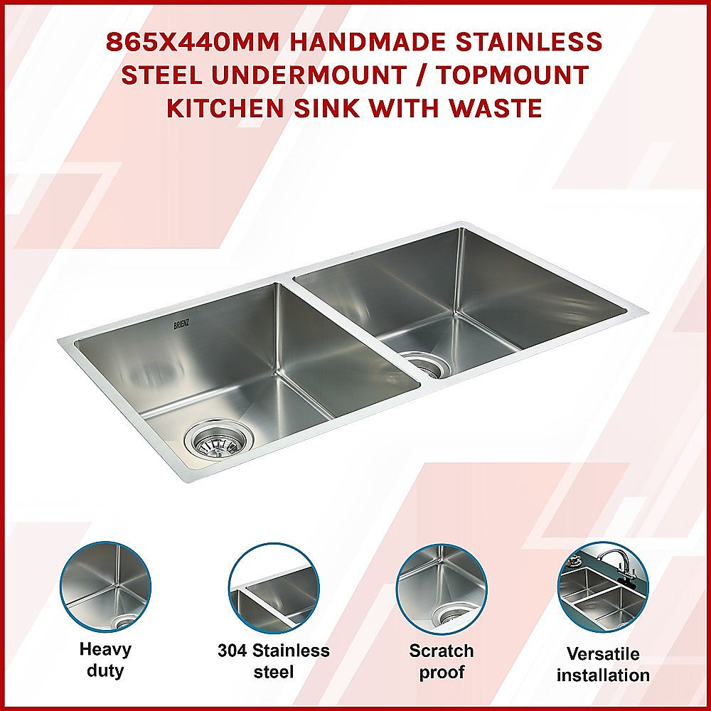865x440mm Handmade Stainless Steel Undermount / Topmount
