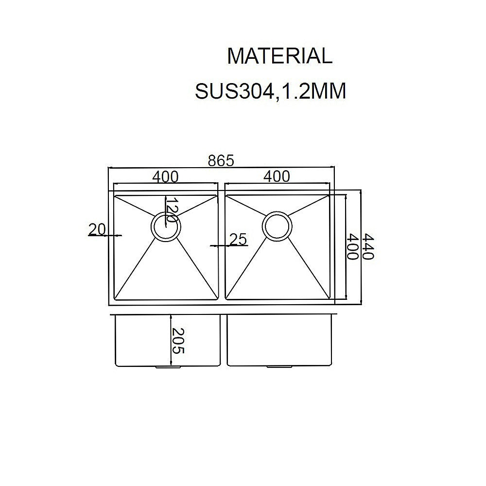 865x440mm Handmade Stainless Steel Undermount / Topmount