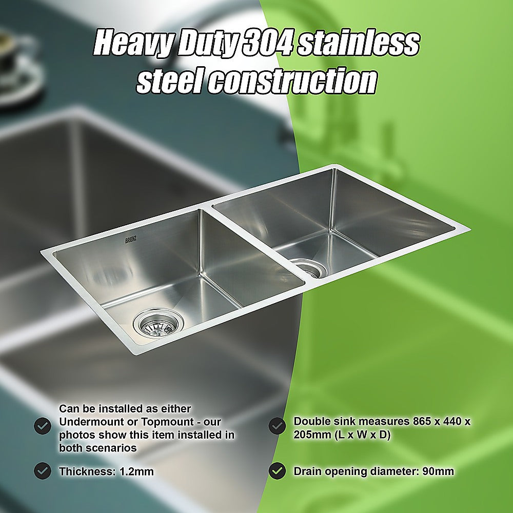 865x440mm Handmade Stainless Steel Undermount / Topmount