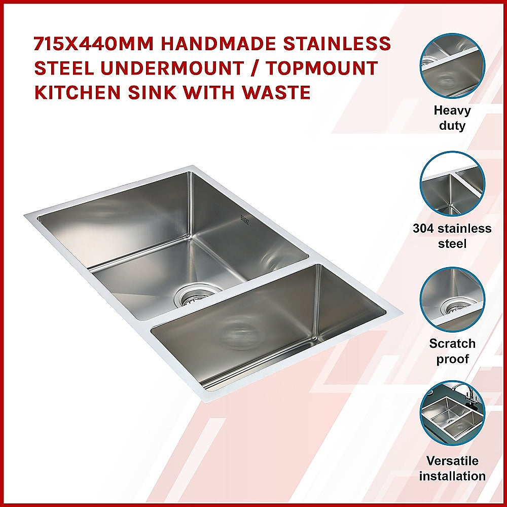 715x440mm Handmade Stainless Steel Undermount / Topmount