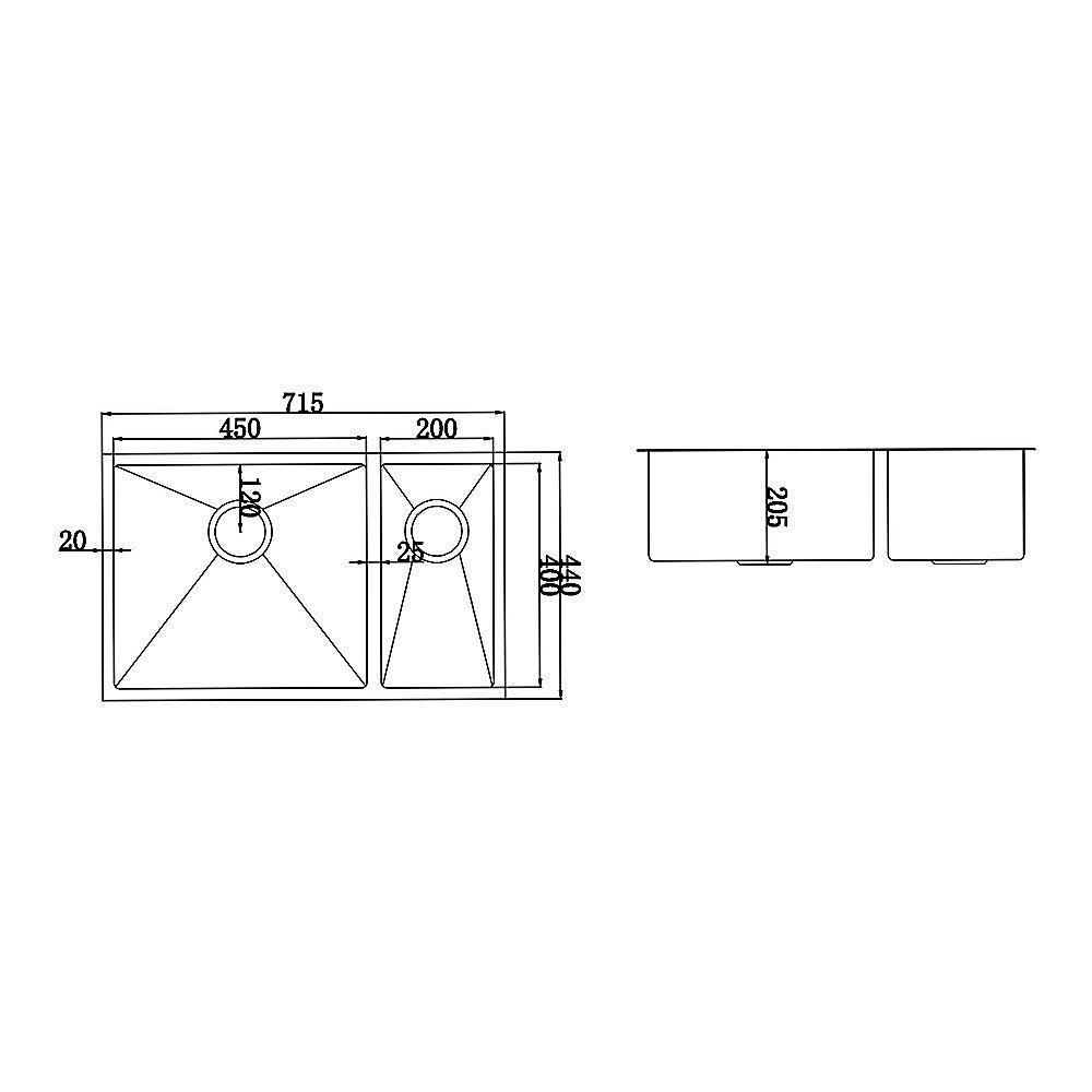 715x440mm Handmade Stainless Steel Undermount / Topmount