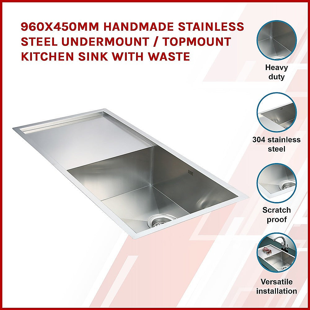 960x450mm Handmade Stainless Steel Undermount / Topmount